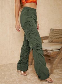 SHEIN SXY Cut Out Drawstring Side Pants - Army Green - View 5