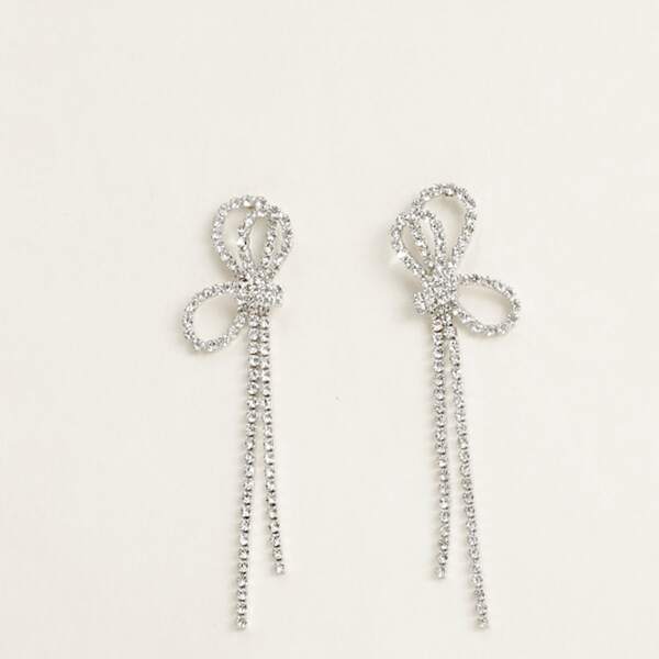 

Rhinestone Tassel Earrings, Silver
