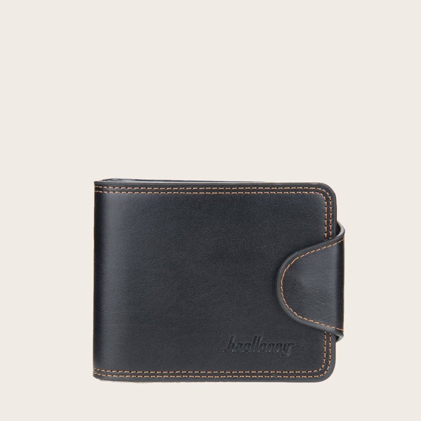 

Men Stitch Trim Fold Over Small Purse, Black