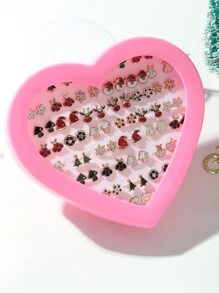 36pairs/set Christmas Heart Shaped Earrings Set (random Combination)