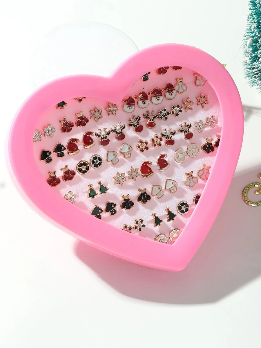 36pairs/set Christmas Heart Shaped Earrings Set (random Combination)