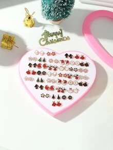 36pairs/set Christmas Heart Shaped Earrings Set (random Combination)