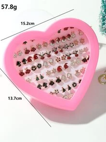 36pairs/set Christmas Heart Shaped Earrings Set (random Combination)
