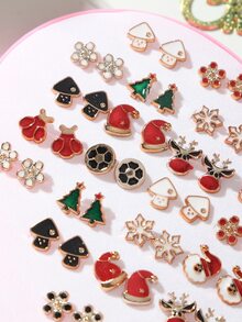 36pairs/set Christmas Heart Shaped Earrings Set (random Combination)