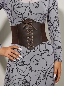 Lace Up Elastic Corset Belt - Multicolor - View 1