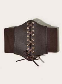 Lace Up Elastic Corset Belt - Multicolor - View 2