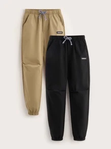 SHEIN Boys 2pcs Slant Pocket Patch Detail Trousers - Multicolor - View 1