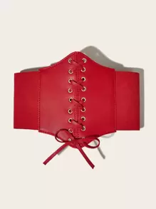 系带束腹腰带万圣节腰部训练器情人节情人节女士配饰西部牛仔女牛仔乡村服饰复古红色腰带女士束腹腰带，腰部训练器，塑腰，瘦腰收腹 - 紅色 - 查看 2