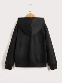 SHEIN 青少年男孩袋鼠口袋图案卫衣 - 黑色 - 查看 2