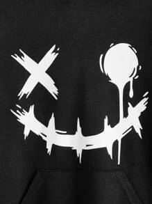 SHEIN 青少年男孩袋鼠口袋图案卫衣 - 黑色 - 查看 3