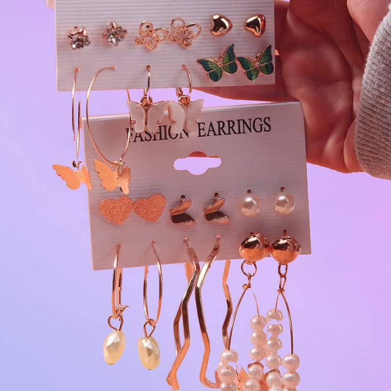 

12pairs Butterfly Decor Earrings, Gold
