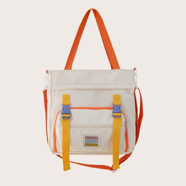 

Kids Letter Graphic Buckle Decor Shoulder Tote Bag, Multicolor