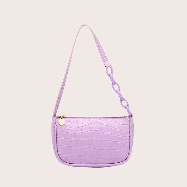 

Girls Minimalist Croc Embossed Chain Baguette Bag, Purple