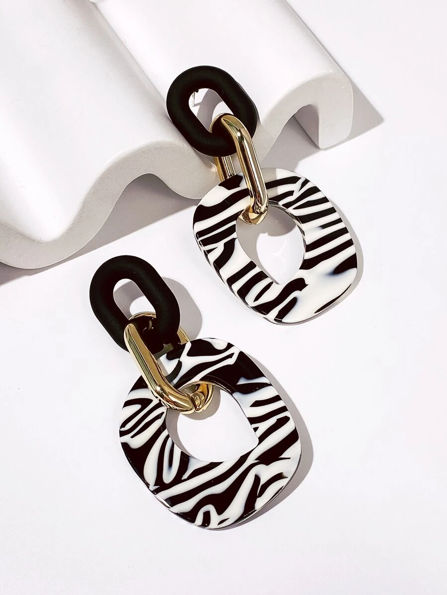 樹脂幾何耳墜 - 黑色 - 查看 1