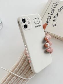 Bear Pattern Phone Case With Lanyard - Apricot - View 1