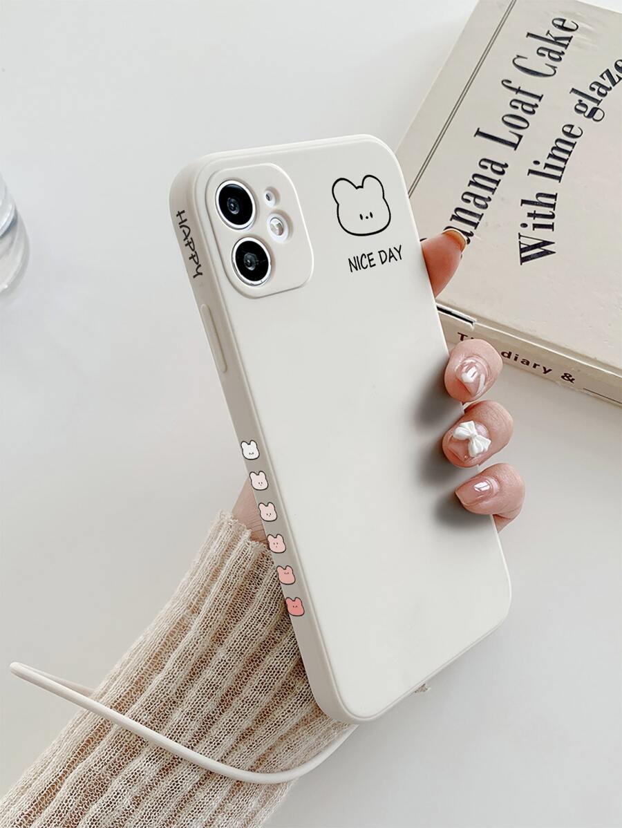 Bear Pattern Phone Case With Lanyard - Apricot - View 1