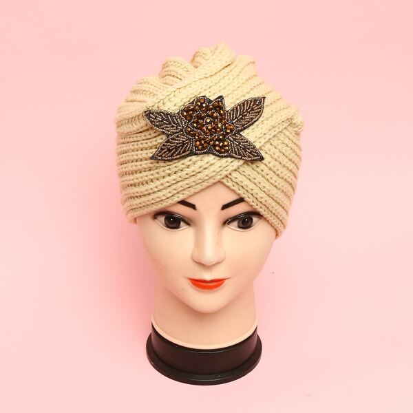 

Beaded Leaf Decor Head Wrap, Beige