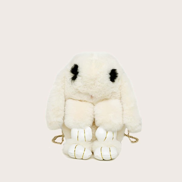 

Girls Cartoon Rabbit Design Fluffy Backpack, Beige