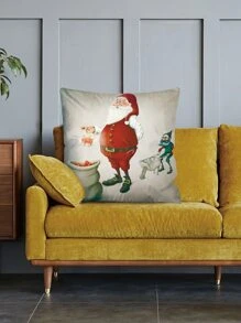 Christmas Santa Print Cushion Cover Without Filler - Multicolor - View 3