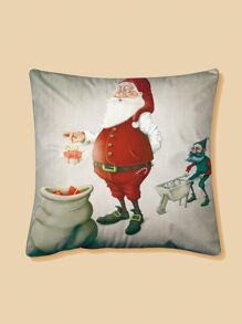 Christmas Santa Print Cushion Cover Without Filler - Multicolor - View 4