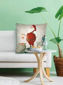 Christmas Santa Print Cushion Cover Without Filler - Multicolor - View 6