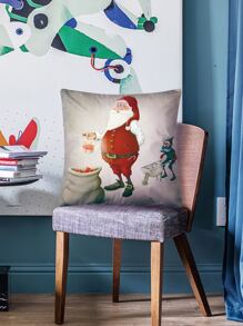 Christmas Santa Print Cushion Cover Without Filler - Multicolor - View 7