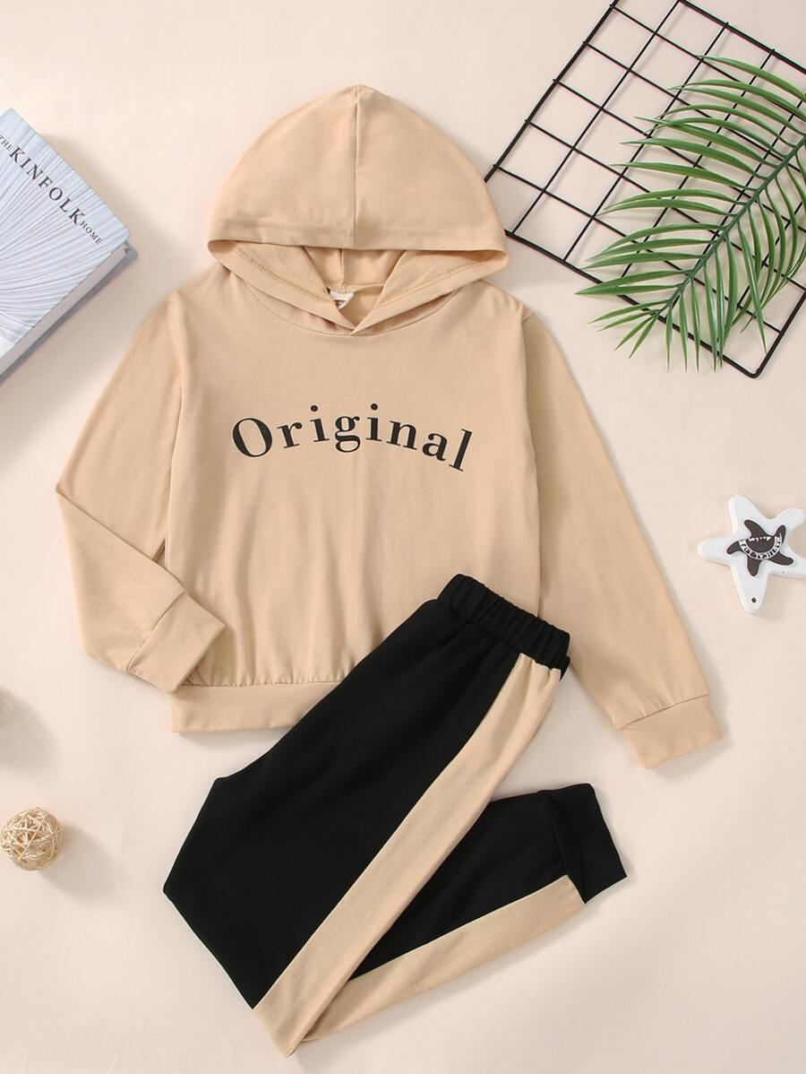 女孩字母圖案連帽衫和拼接側邊接縫衛褲 - 彩色 - 查看 1