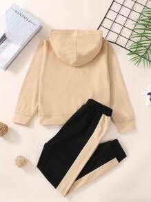 女孩字母圖案連帽衫和拼接側邊接縫衛褲 - 彩色 - 查看 2