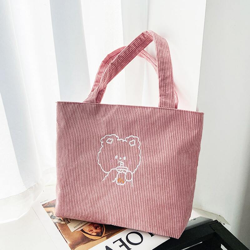 

Cartoon Bear Graphic Tote Bag, Pink