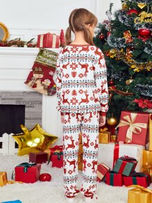 SHEIN Girls Christmas Print Flannel 1 Pullover & 1 Pants