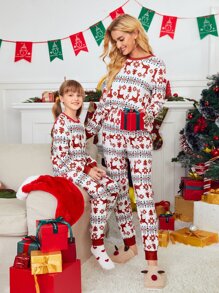 SHEIN Girls Christmas Print Flannel 1 Pullover & 1 Pants