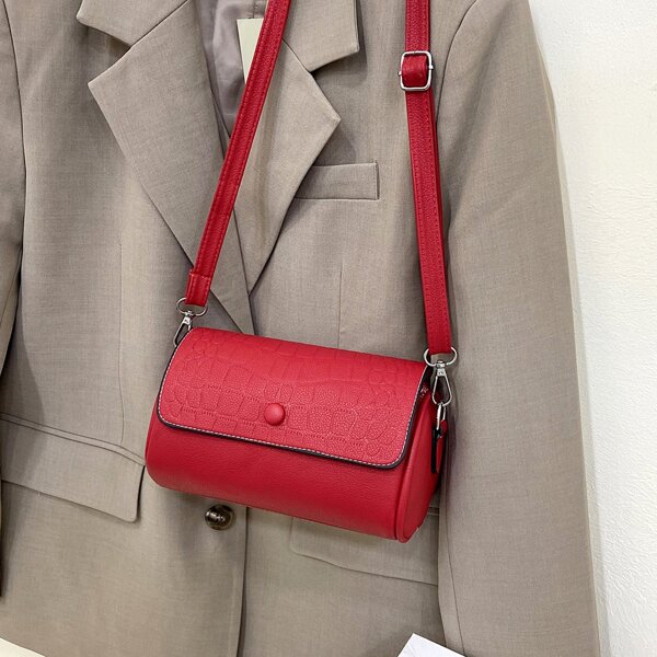 

Croc Embossed Flap Crossbody Bag, Red