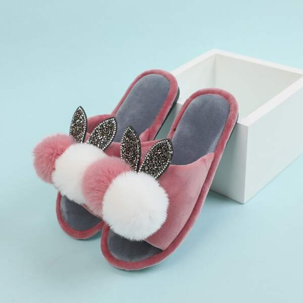 

Pom-pom Decor Novelty Slippers, Pink