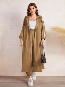 Mulvari Drop Shoulder Side Stripe Zip Front Coat & Trousers - Brown - View 1