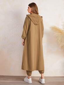 Mulvari Drop Shoulder Side Stripe Zip Front Coat & Trousers - Brown - View 2