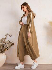 Mulvari Drop Shoulder Side Stripe Zip Front Coat & Trousers - Brown - View 5