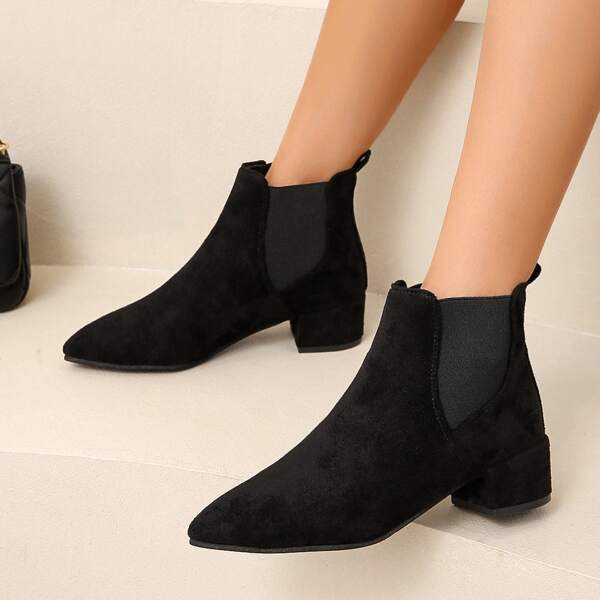 

Point Toe Faux Suede Chelsea Boots, Black