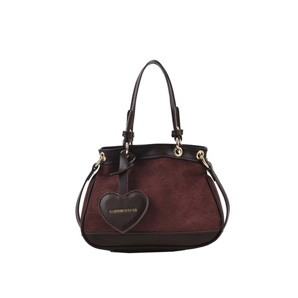 

Colorblock Heart Decor Dome Bag, Coffee brown