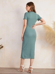 Mulvari 花卉圖案和字母刺繡木耳邊緊身洋裝 - 青碧色 - 查看 2