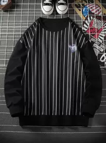 Manfinity Hombres Sudadera de rayas verticales - Negro - Ver 1