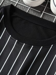 Manfinity Hombres Sudadera de rayas verticales - Negro - Ver 5