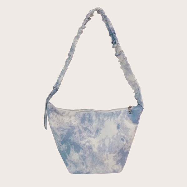 

Tie Dye Pattern Large Capacity Crossbody Bag, Blue and white