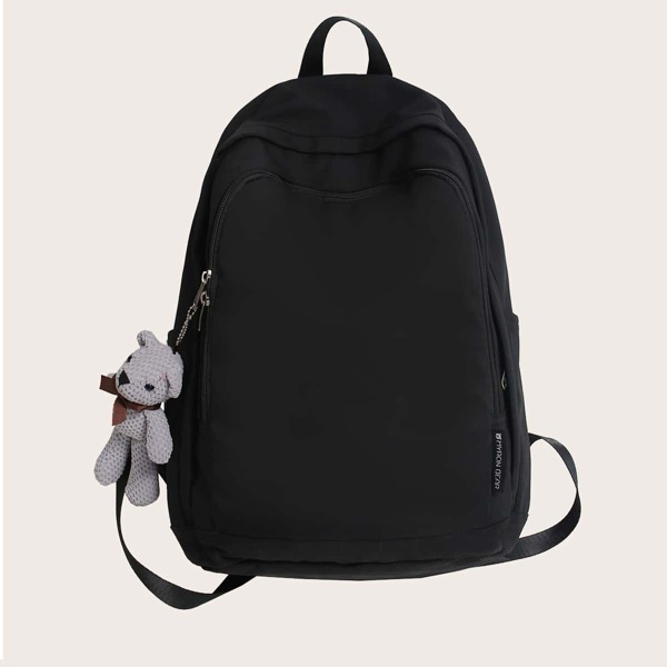 

Men Minimalist Functional Backpack With Bag Charm, Black