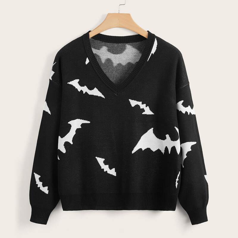 

Bat Pattern Sweater, Black