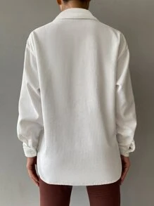 Chiquease 落肩袖前排扣燈芯絨襯衫 - 白色 - 查看 2