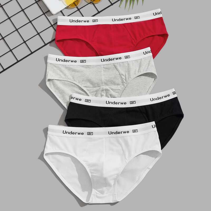 

Guys 4pcs Letter Graphic Brief, Multicolor