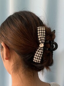Vuốt tóc hoa văn Houndstooth - Đen và trắng - Xem 1