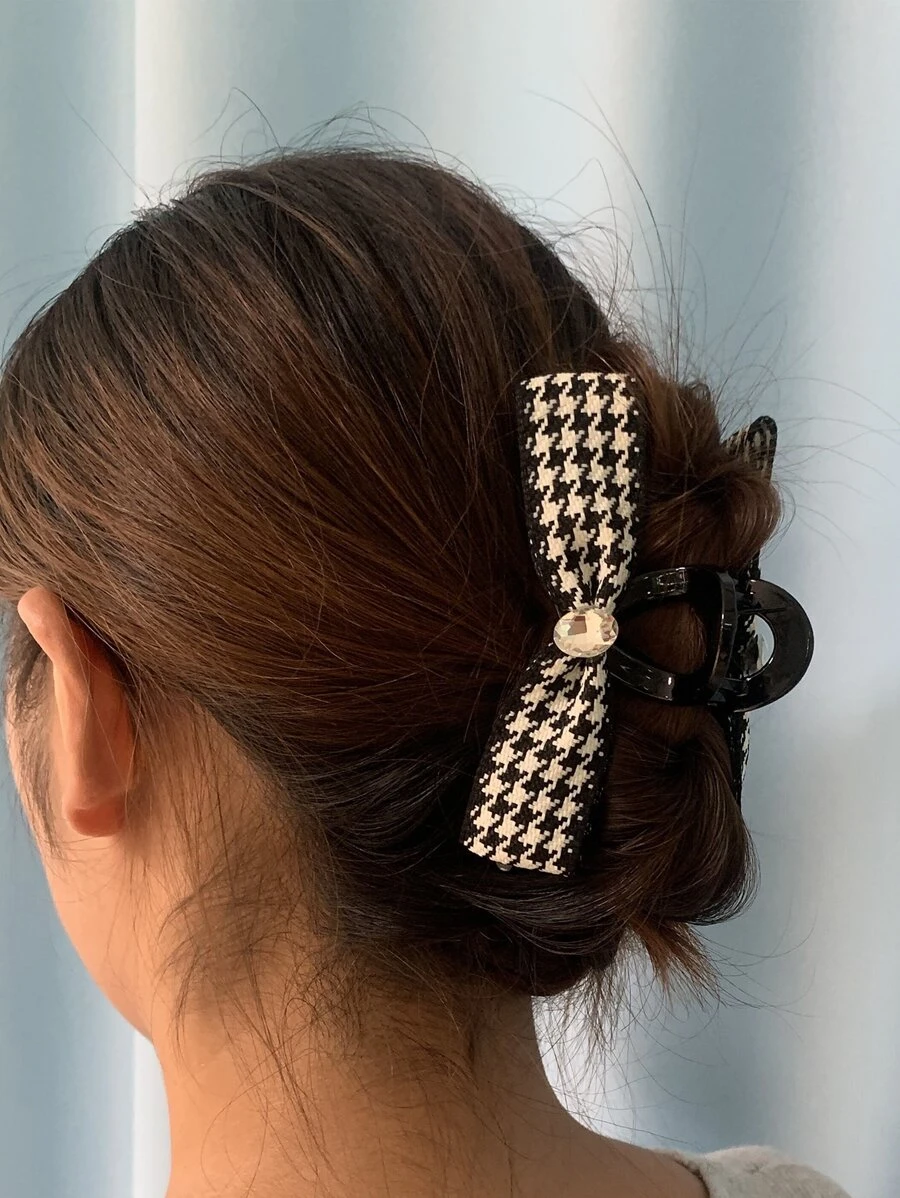Vuốt tóc hoa văn Houndstooth - Đen và trắng - Xem 1