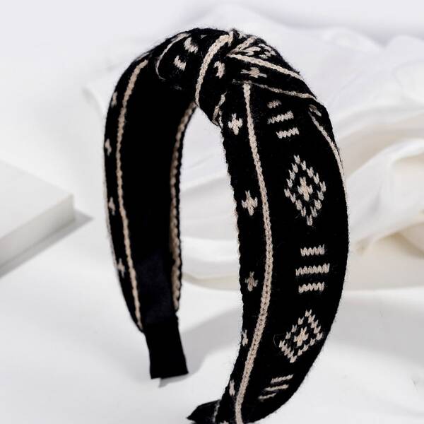 

Geometric Pattern Knot Decor Headband, Black