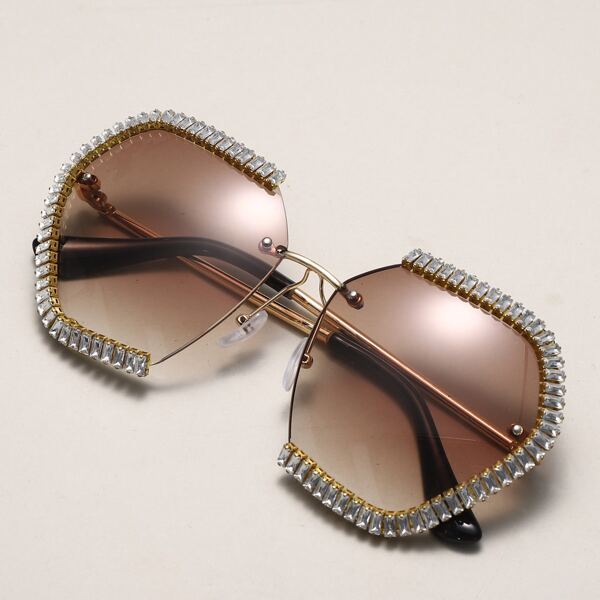 

Rhinestone Decor Rimless Sunglasses